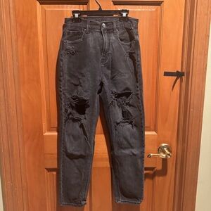 American Eagle Black Distressed Mom Jean